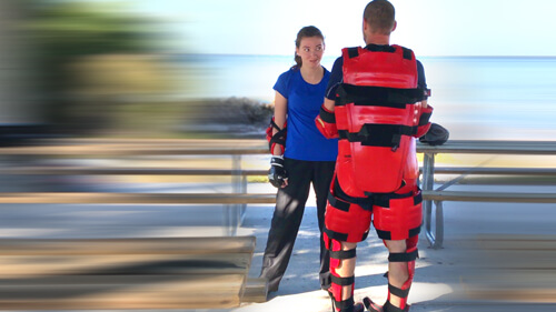 Training demonstration with protective gear